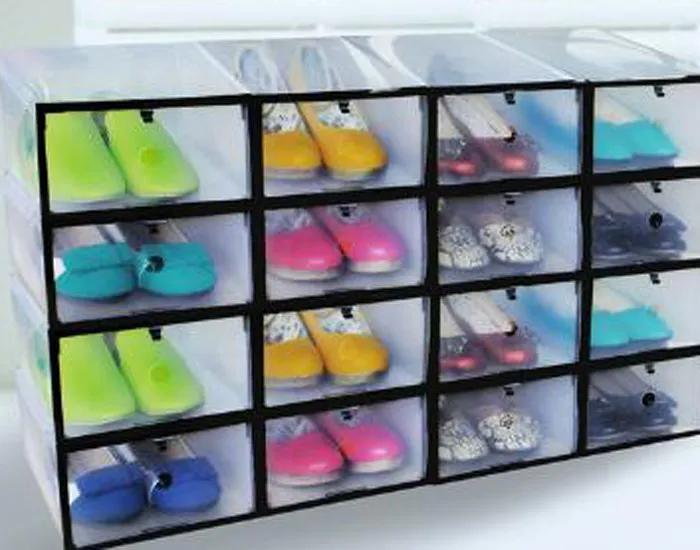 2016 Yeni Plastik Şeffaf Çekmece Durumda Ayakkabı Depolama Organizatör İstiflenebilir Kutu Saklama Kutuları Bineler Ücretsiz Kargo