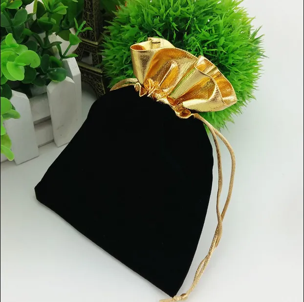 Velvet Drawstring Pouches Bags gold side flannel bags Gift bag Flocked jewelry pouch Favor Holders velvet drawstring bag multi color