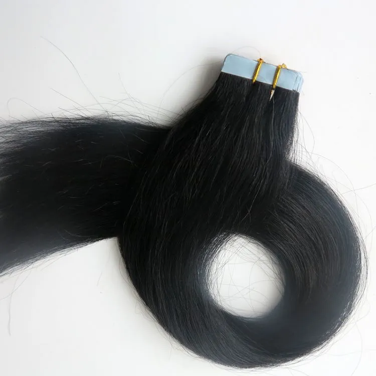 50g 20pcs Glue Skin Weft Tape in Hair Extensions brazilian Indian Human hair 18 20 22 24inch #1/Jet Black