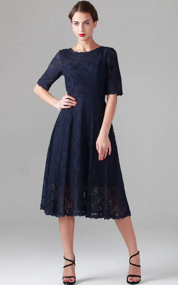 2016 Wholesale Mother Off Bride Dresses Plus Size Sexy Jewel Neck Sheer Lace Half Sleeve Elegant Dark Navy A Line Mother Of The Groom From 74 78 DHgate