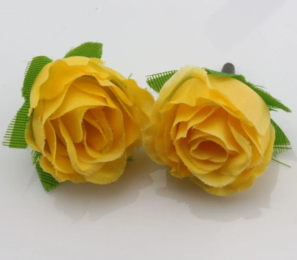 Vendita calda! 400 Pz Giallo Tea Rose Testa di Fiore Fiori Artificiali Fiore di Nozze 3 cm