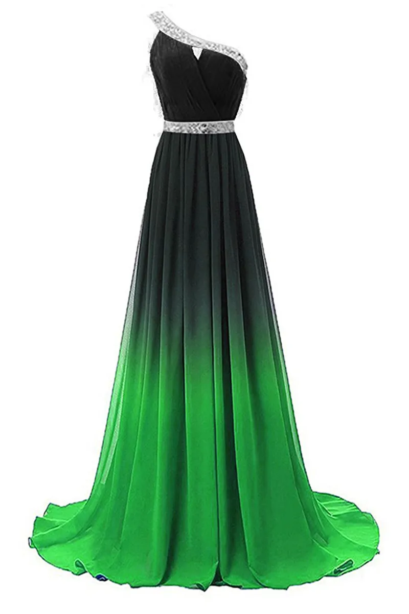 Sexig One-Shoulder Beading A-Line Formal Afton Klänningar med Sequin Chiffong Golvlängd Plus Storlek Prom Party Celebrity Gowns Be25