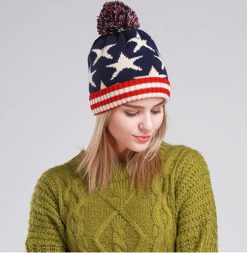 Gorro de lana con bandera americana de EE. UU., gorros y sombreros de punto cálidos para invierno para hombre y mujer, gorros geniales
