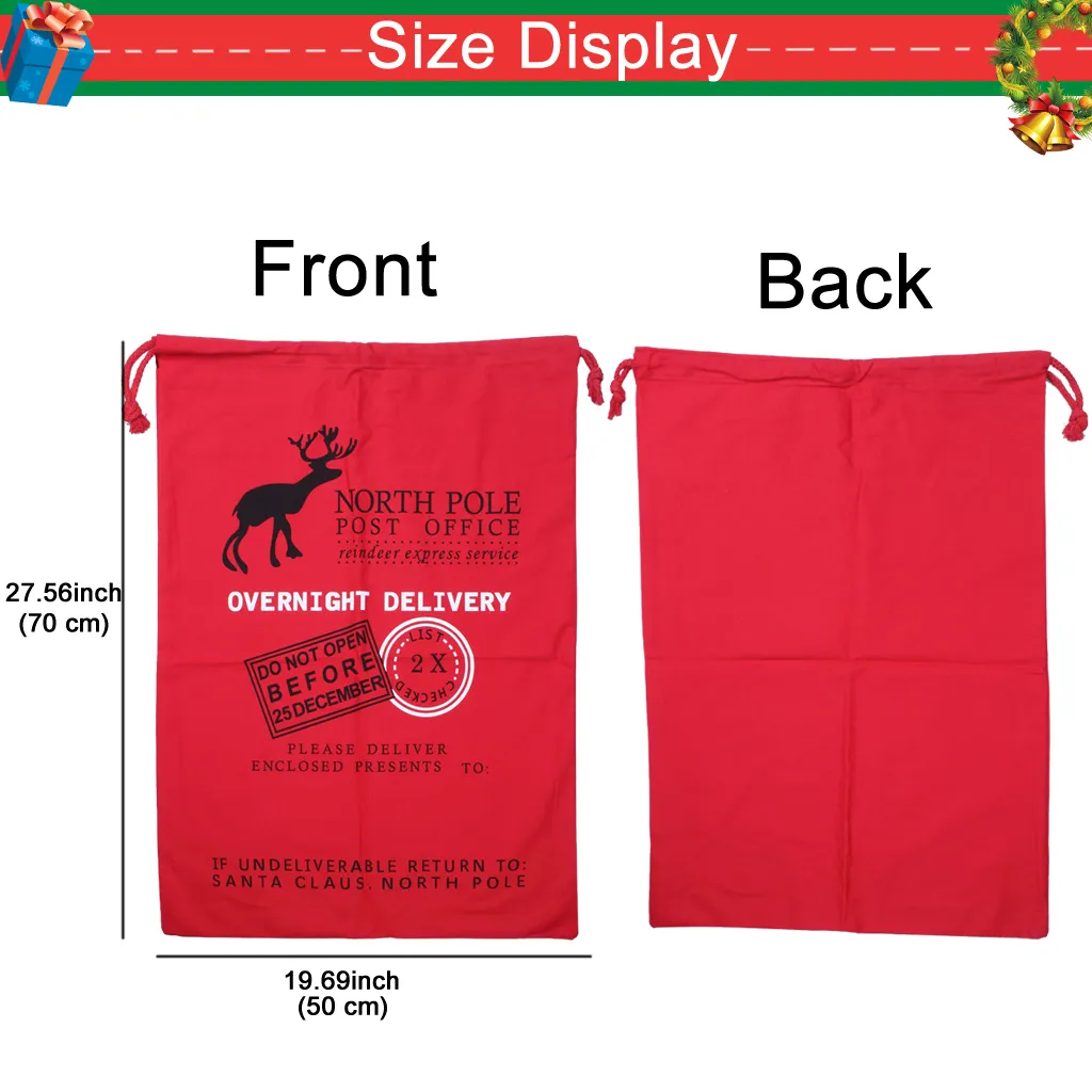 Weihnachtsgeschenke Bag Cotton Canvas Aufbewahrung Rentier Kordelstring-Tasche zum Verpacken von Kindern Geschenk mit Größe 300 l-weiß rot