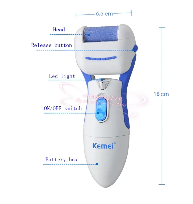 Kemei 2508 Dispositivo di rimozione del callo a batteria Elettrico Esfoliante piedi Piedi Rimozione della pelle morta Cuticole del tallone Set di strumenti la macinazione delle unghie