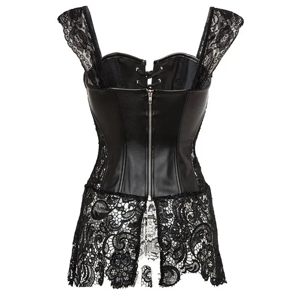 Sexy Faux Leather Women Corset With Thong Lace Shoulder Strap Back ...