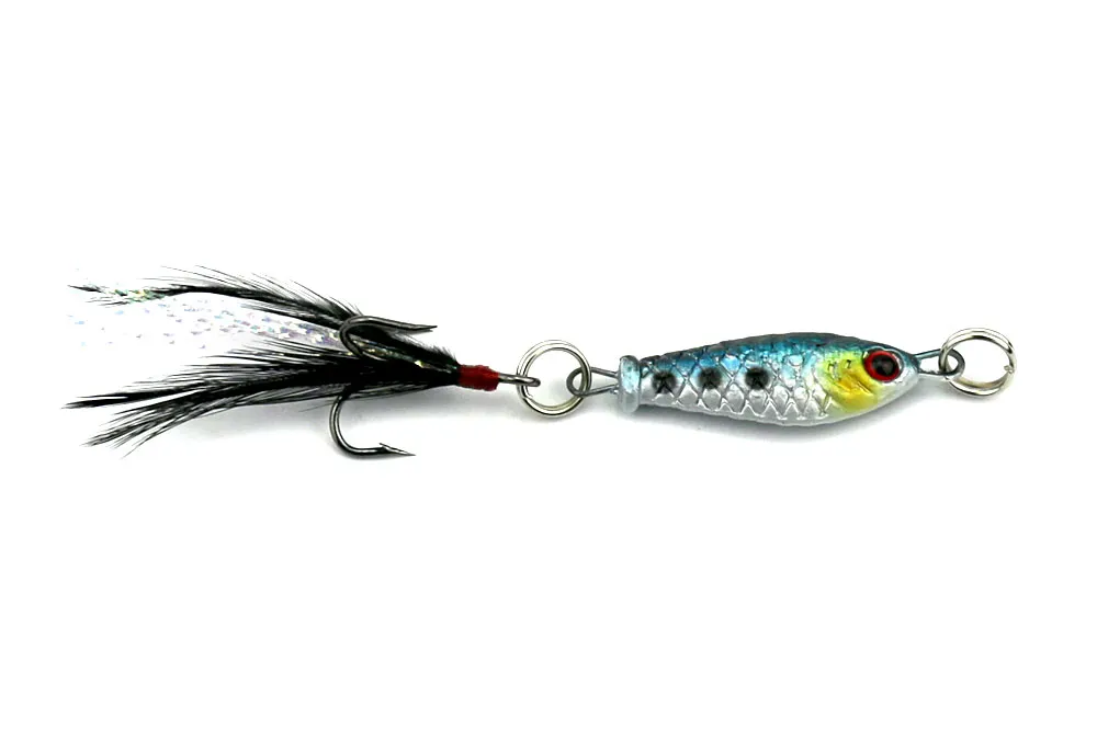 Hengjia 50st / bly bete 6g 8cm Färgglada Fiske Lures Crappies Fiske Tackle Metal Bait Feather Hook 64g 4 Färger
