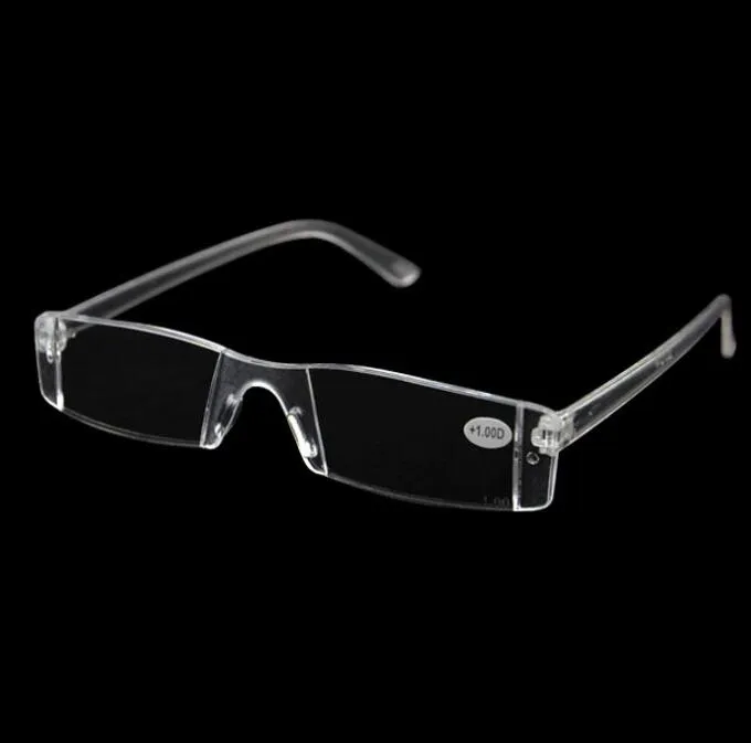 Men Women Clear Reading Glasses,Transparent Plastic Rimless Presbyopia Pocket Reader, +RX Optic Glasses for Aging People 1.00-4.00 Diopter