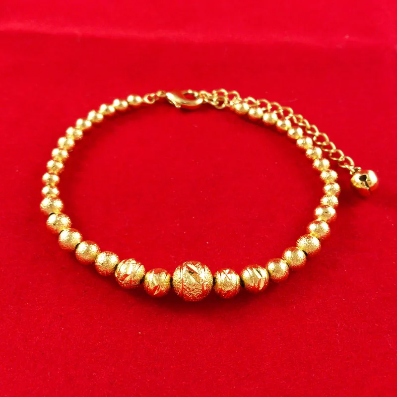 Men bracelet Charm bracelet 18 k Yellow Gold GP round bead "Women 's bracelet Fashion Jewelry