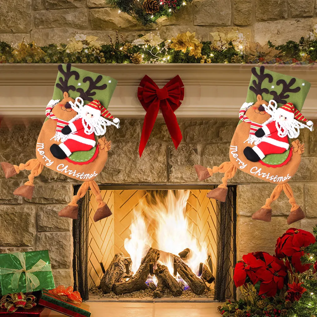 Santa Claus Snow Man Xmas Stocking Ornamento del árbol de navidad Creativo colgante Stocking Present Bag 19 pulgadas