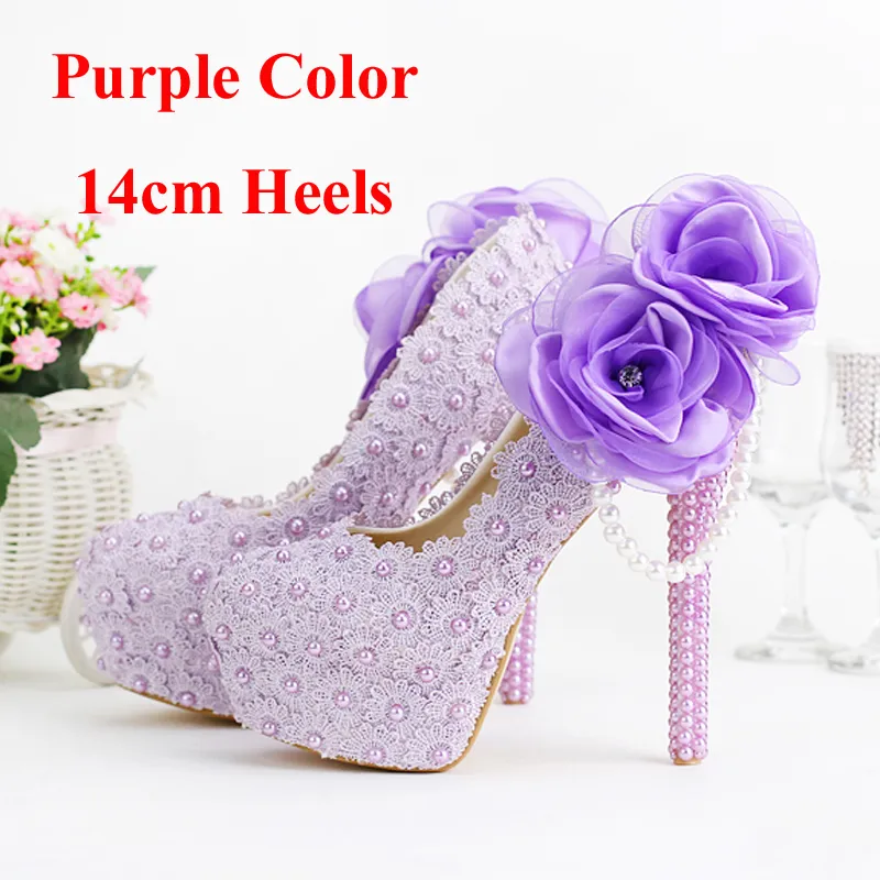 Романтический фиолетовый супер высокий каблук свадебные туфли красивые кружева ручной работы свадебные одежды обувь с аппликациями BrideMaid обувь