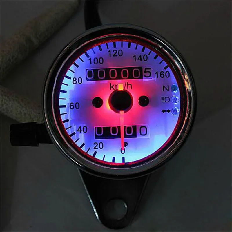 Motorcykel Dual Odometer Speetometer Gauge LED Bakgrundsbelysning Signalljus