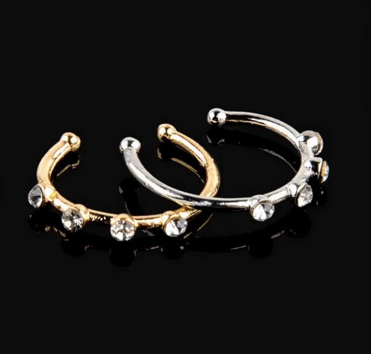 Gold Silver Stainless steel Crystal Rhinestone Nose Ring Nostril Hoop Nose Body Piercing Jewelry3803864