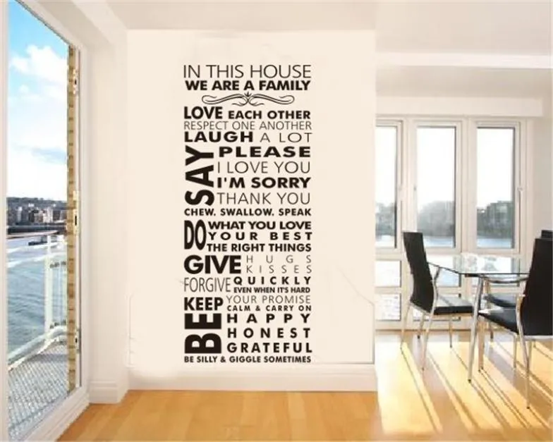 私たちは家族のリビングルームの家の装飾的な引用壁のデカールZooyoo8085家のルールの規則DIY寝室の取り外し可能なビニールの壁のステッカー
