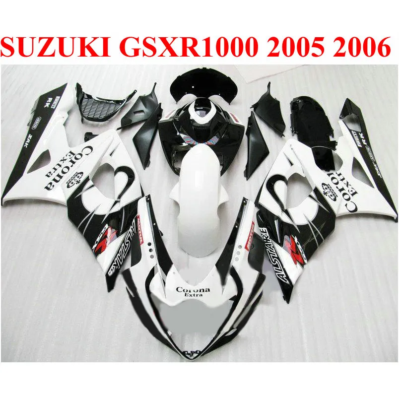 Personnaliser les pièces de moto pour SUZUKI GSXR1000 2005 2006 kit de carénage K5 K6 05 06 GSXR 1000 blanc noir Corona ABS jeu de carénage EF49