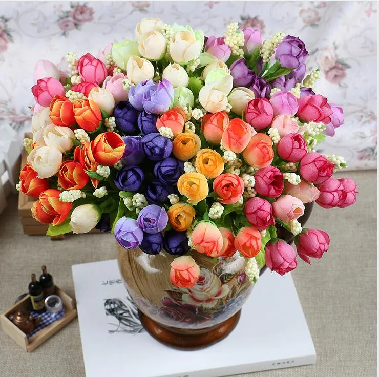 ربيع اللون 15 البسيطة روز زهور اصطناعية 7 ألوان اختيار Rosebuds نجمة حزب الديكور اكاليل الحرير برعم مصنع المباشر ER02