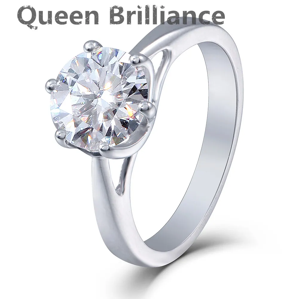 Kraliçe Brilliance 2CT Lab Grown Moissanite Elmas Nişan Düğün Kadın Yüzük Platin Kaplama 925 Ayar Gümüş Güzel Jewerly Q171026