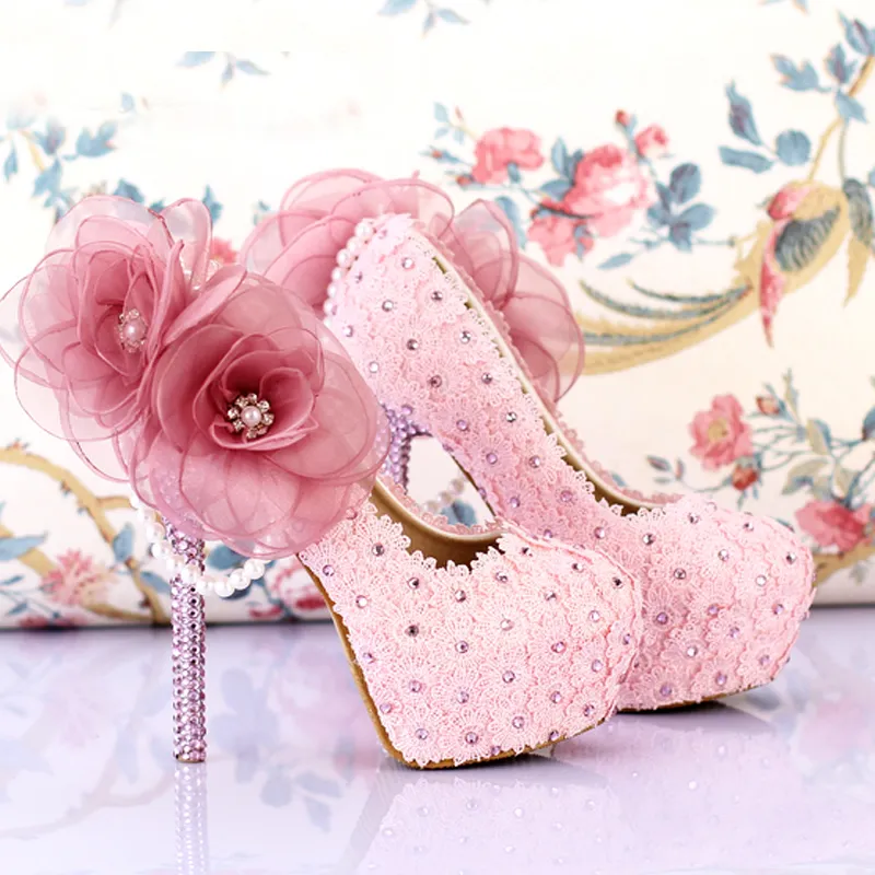 أحذية زفاف زفاف زفاف الوردي المصنوع يدويًا مضخات فستان الزفاف حفلة موسيقية
