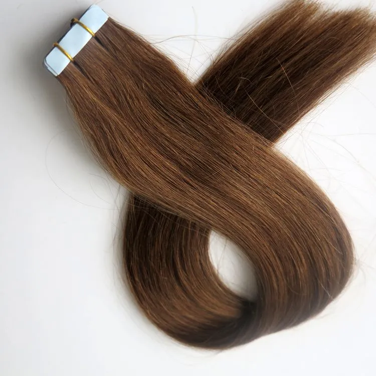 50g 20 adet Tutkal Cilt Atkı Bant Saç Uzantıları Remy İnsan Saç 18 20 22 24 inç # 6 / Orta Kahverengi Brezilyalı Hint Saç Uyum