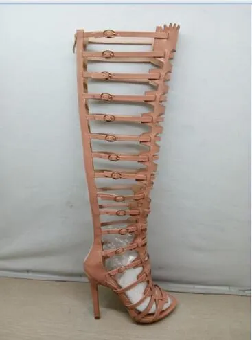 Femmes sandales à talons hauts chaussons bout ouvert sandales de gladiateur Sexy femmes genou haut Style Rome talons hauts fins femmes bottes d'été
