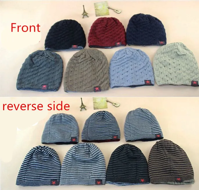 Winter warm chunky knit beanie for man hat reversible baggy bonnet double sides available 