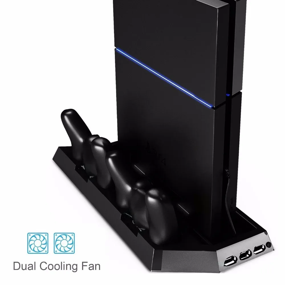 PS4 Vertical Stand Wentylator Podwójny Stacja ładująca do sterowników Dualshock z portami ładowarki HUB USB