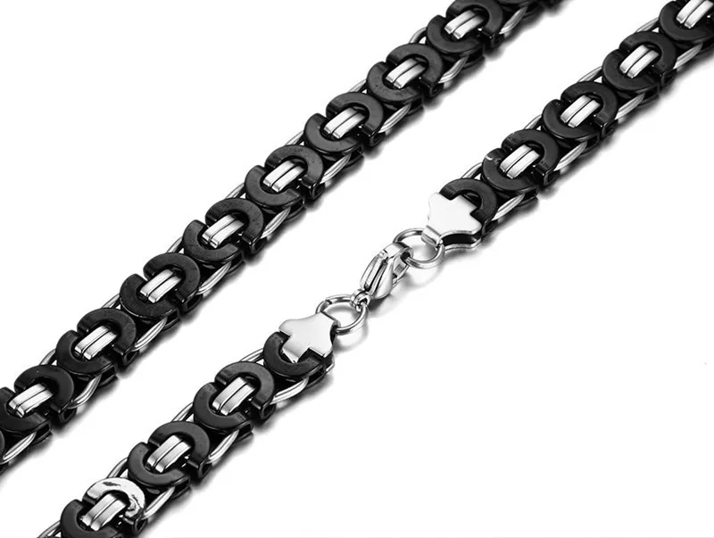 Neueste Frauen Männer 8mm/11mm Breite Silber Schwarz Edelstahl Mode Flache Byzantinischen Link Kette Halskette Armband ein Schmuck Set