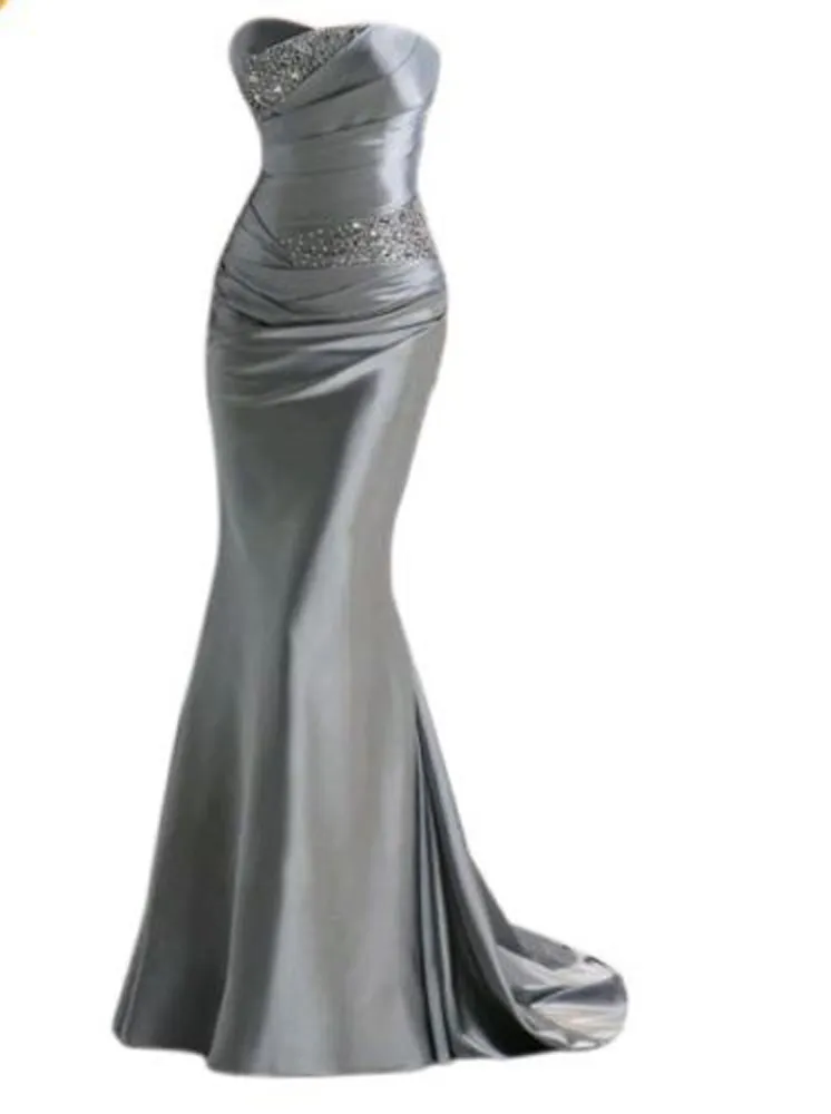 2019 image réelle robes de bal avec bustier perlé dos nu sirène élastique en satin en stock soirée rouge argent Pageant Party 279J