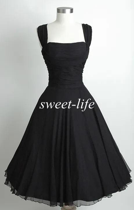 Korte Feestjurk Knielengte Vintage Audrey Hepburn Style Spaghetti Prom Cocktail Avondjurken Bruidsmeisjes Dresses296f