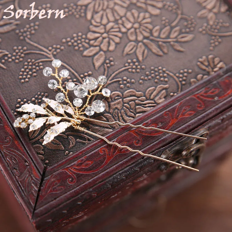 Gold Color Flower Leaf U Shape Hair Sticks Pearl Clip Vintage Hair Pins Wedding Accessories Crystal Bridal Head Piece