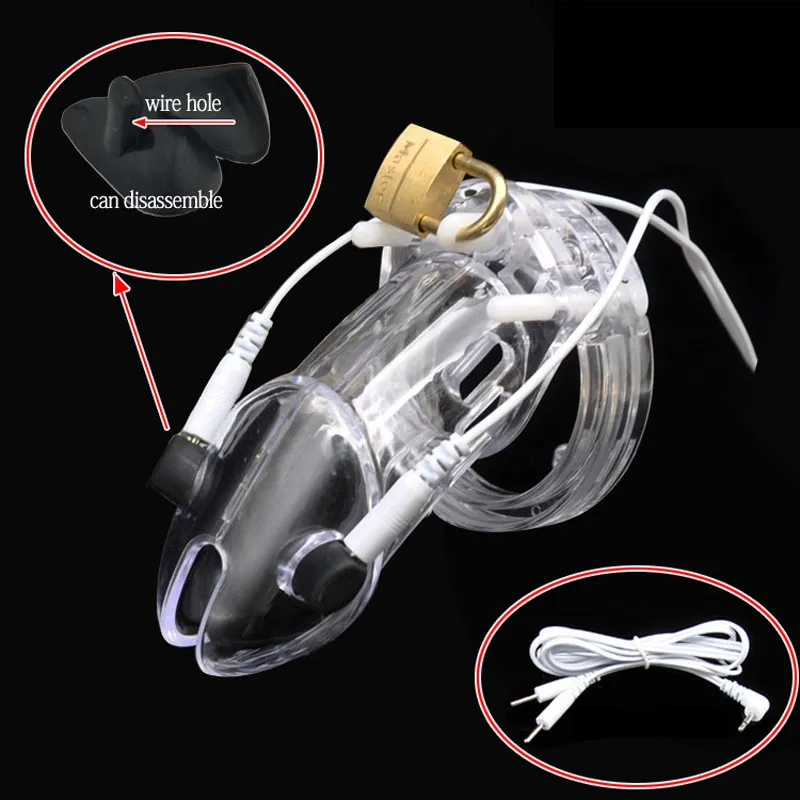 Electro Stimulate Lockdown E-stim Male Chastity Cage Electric Shock Stimulation Sex Toys Electric Penis Ring Lock Cock Cage For Men