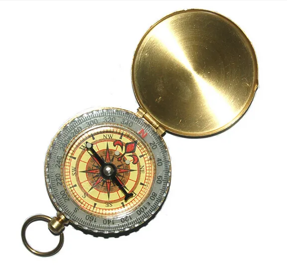 Lysande mässing Pocket Compass Watch Vintage Antik stil Ring Keychain Camping Vandring Kompass Navigation Utomhusverktyg Gratis frakt