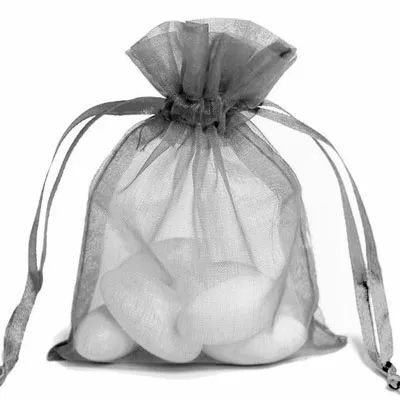 Silver Grå Organza Drawstring Påse Party Candy Sack Örhängen Ring Halsband BraceKlets Smycken Presentförpackning Väska