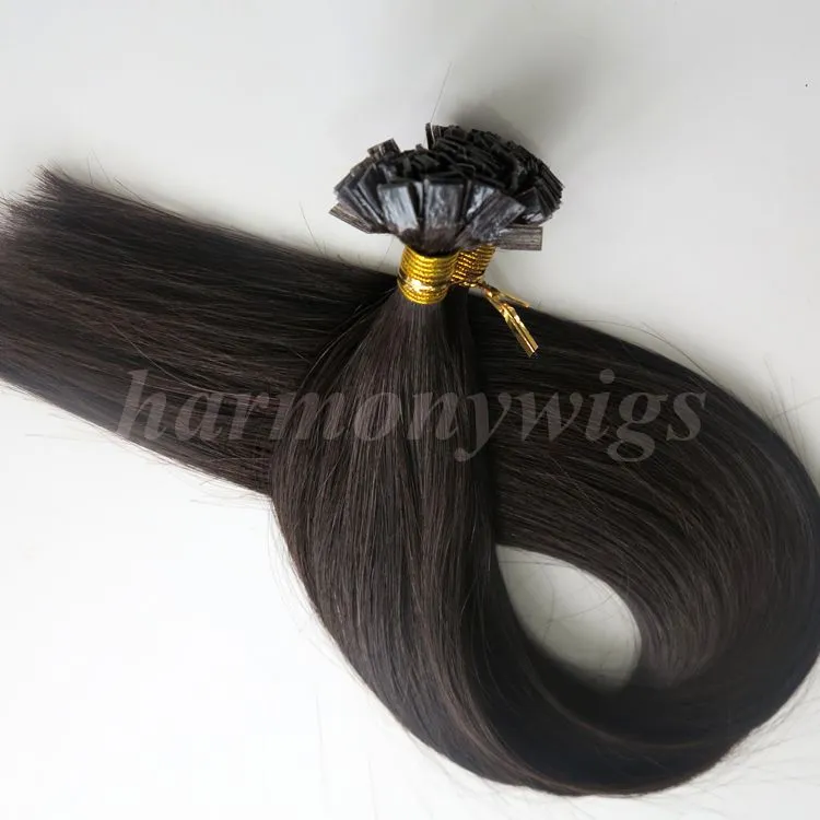 200g =200Strands Flat tip hair pre bonded keratin hair extensions 18 20 22 24inch #1B/Off Black Brazilian Indian Remy Human Hair