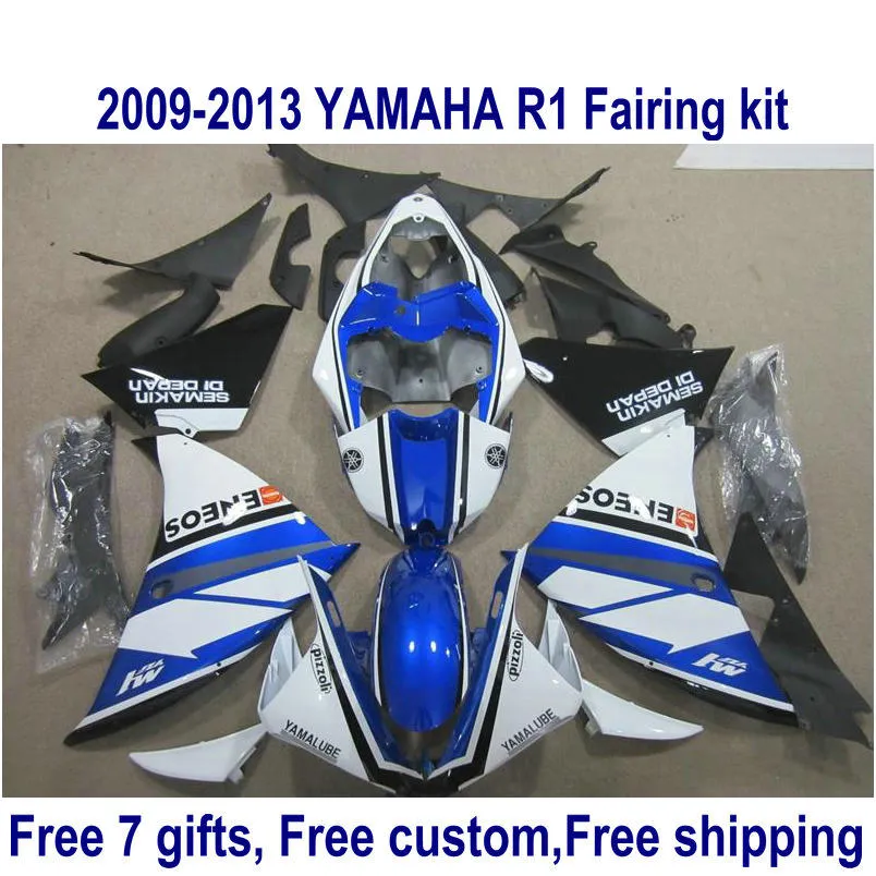 ABS Motorcykel Fairing Kit för Yamaha YZF-R1 2009-2011 2012 2013 Svart Blå Vit YZF R1 Fairings Set 09-11 12 13 Ha35