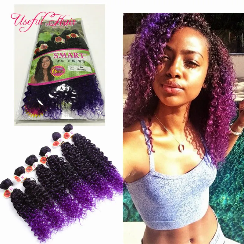 Naai in haar extensions haak vlechten haar weeft nuttige kerst 6pcs / lot ombre kleur synthetisch haar wefts Jerry curl voor vrouwen