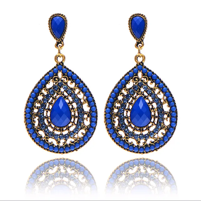 Vente chaude Bohème Perles Eardrop Bijoux De Mode Style Européen Américain Cristal Strass Dangle Lustres Teardrop Boucles D'oreilles Pas Cher 6col