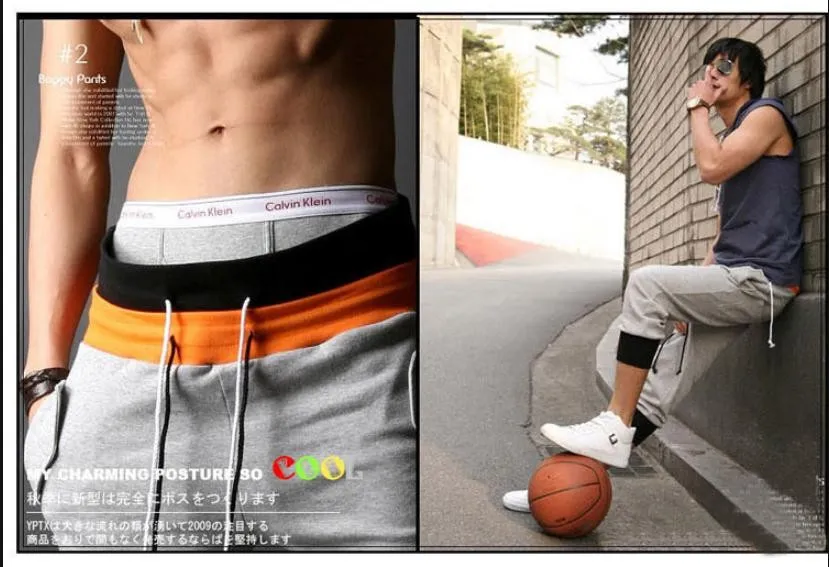 New 2016 brand outdoor sport men's summer joggers basketball sports slacks leg cotton elastic harem pants men 3/4 capric pants