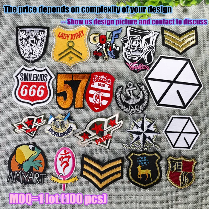 Personalized iron embroidered custom patches embroidery custom logo military badge tag 100pcs lot