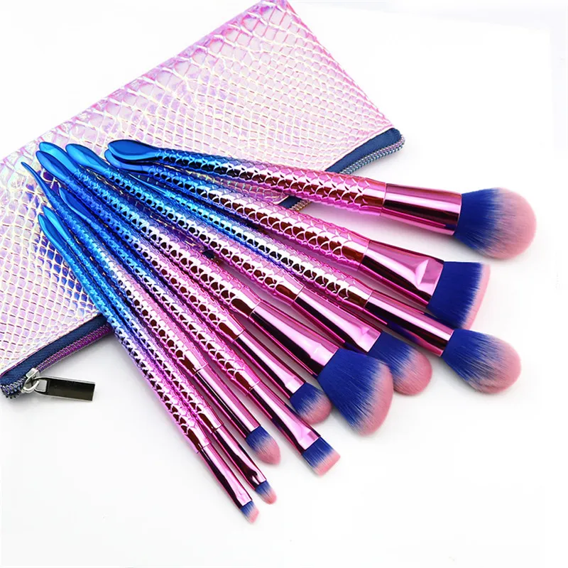 Mermaid Makeup Brushes Set Plating Handle Professional Foundation Eye shadow Blush Cosmetics Beauty Fish Scales Make Up Brush Kits