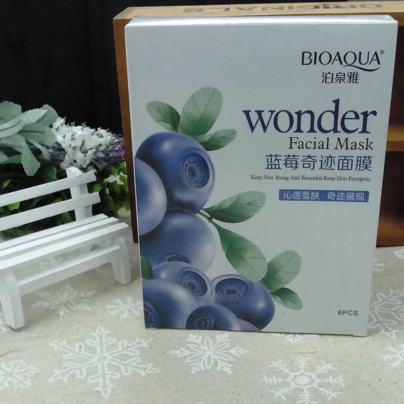 BIOAQUA Gesichtspflege Blueberry Wonder Akne-Behandlung Seidenmaske, Aufhellung, feuchtigkeitsspendendes Öl, Kontrolle von Falten, Kollagen-Gesichtsmaske