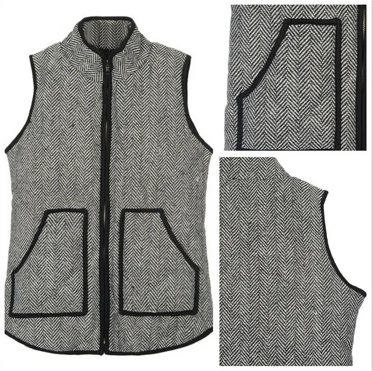 2015 Stående Collar Women's Cotton Herringbone Vest Designer Inspirerad Sillbone Vest Coats Quilted Cotton Puffer Vest Plus Storlek S-3XL