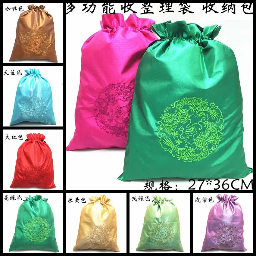 Sac de rangement portable pour chaussures, broderie Dragon, étui de protection de voyage, style chinois, cordon de serrage en tissu de soie, slip, sac de sous-vêtements pour hommes, pochette