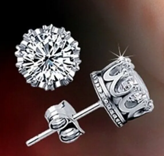 Orecchini a corona di cristallo in argento sterling 925 alla moda Orecchini a bottone CZ Orecchini a bottone con zirconi cubici Con un bellissimo regalo di fidanzamento di nozze