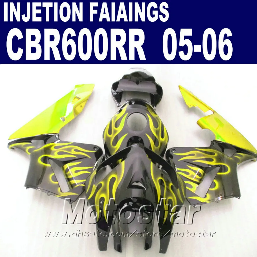 Customize yellow flame sets! Injection Molding for HONDA CBR 600 RR fairing 2005 2006 cbr600rr 05 06 cbr 600rr custom fairing X9DW