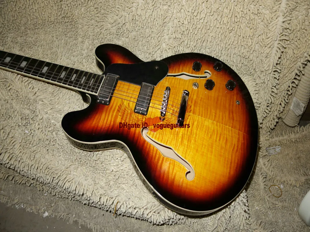 Perakende Özel Mağazalar Vintage Sunburst F Delik Hollow Vücut 335 Elektro Gitar Mevcut