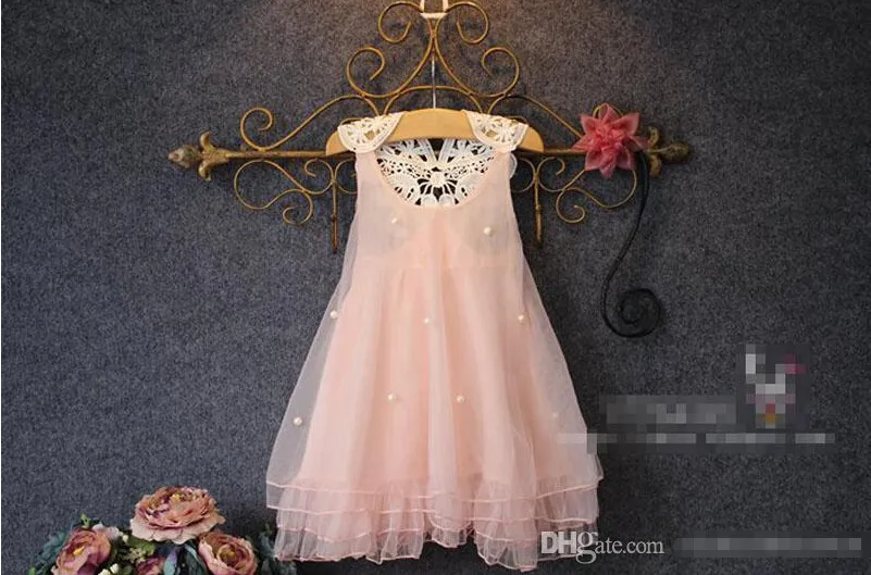 Girls Lace pearl Dress 2015 new lovable princess Girls sleeveless Lace dress children clothes