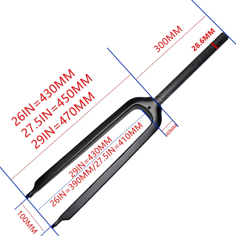 フルカーボンファイバーMTBバイクフォークマウンテンバイクフォーク28 60mm光沢マット26 27 5 29 ER 1-1 8 ''サイクリングパーツストレート267G