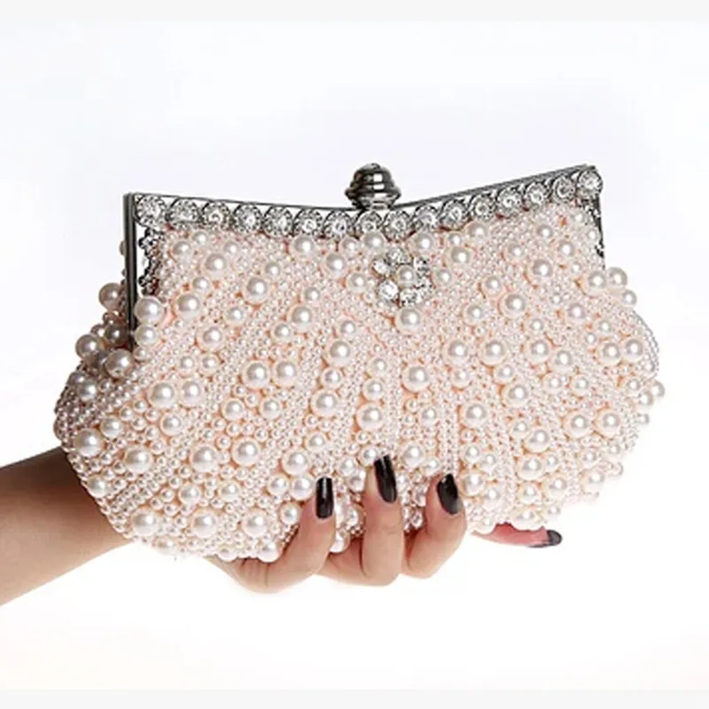 素晴らしい真珠のブライダルハンドバッグ高級安い高品質の結婚式のアクセサリーシャンパンブラックアイボリーイブニングパーティーバッグ