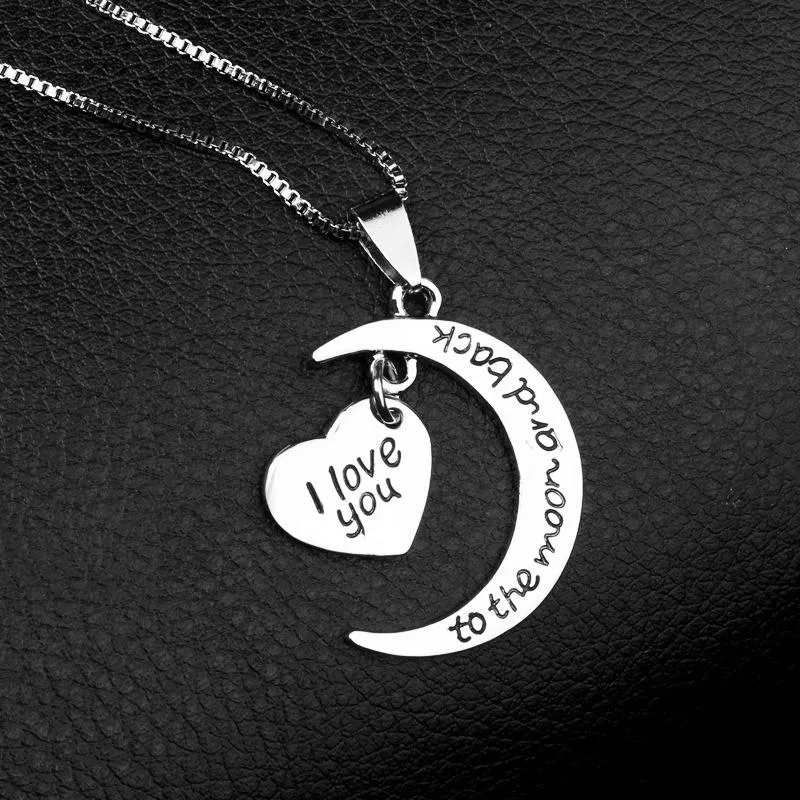 I love you To The Moon and Back Heart Pendant Necklace for Women Men love Fashion Jewelry Valentine Gift